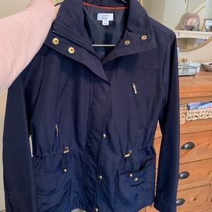 Navy rain jacket material with gold sooo cute! Crown & Ivy Never worn